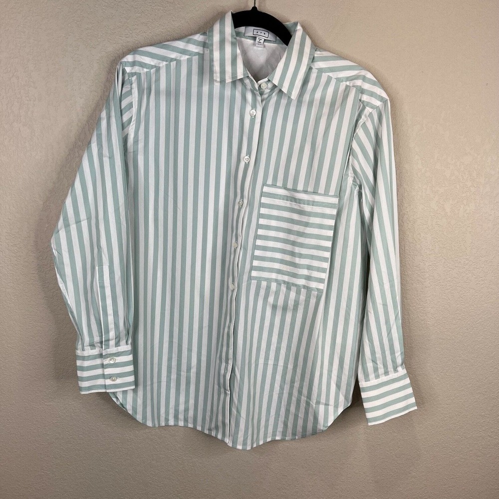 AYR Women's The Deep End Striped Button Up Shirts White/Green Size XS